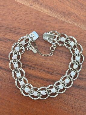Vintage Silver Tone Heart Link Bracelet Chunky Statement Bracelet